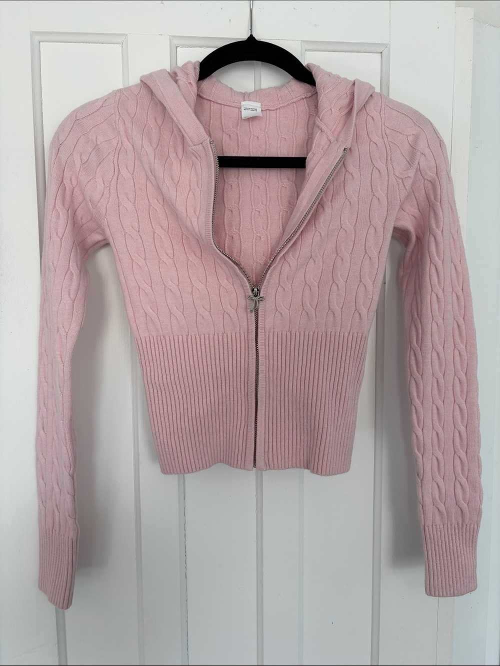 Gilly Hicks Light Pink Cable Knit Hooded Zip Sweater